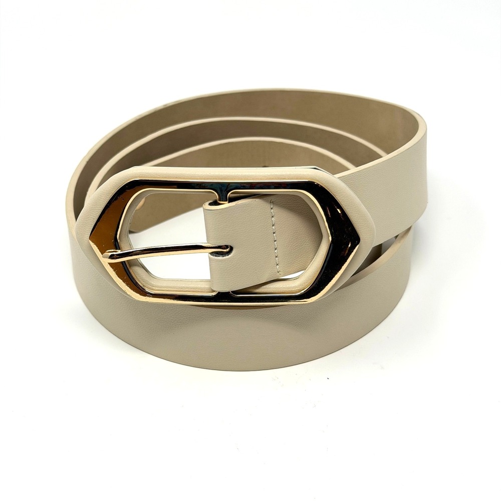 Vince Camuto Women's Cream‎ Belt Gold Statement Buckle XL